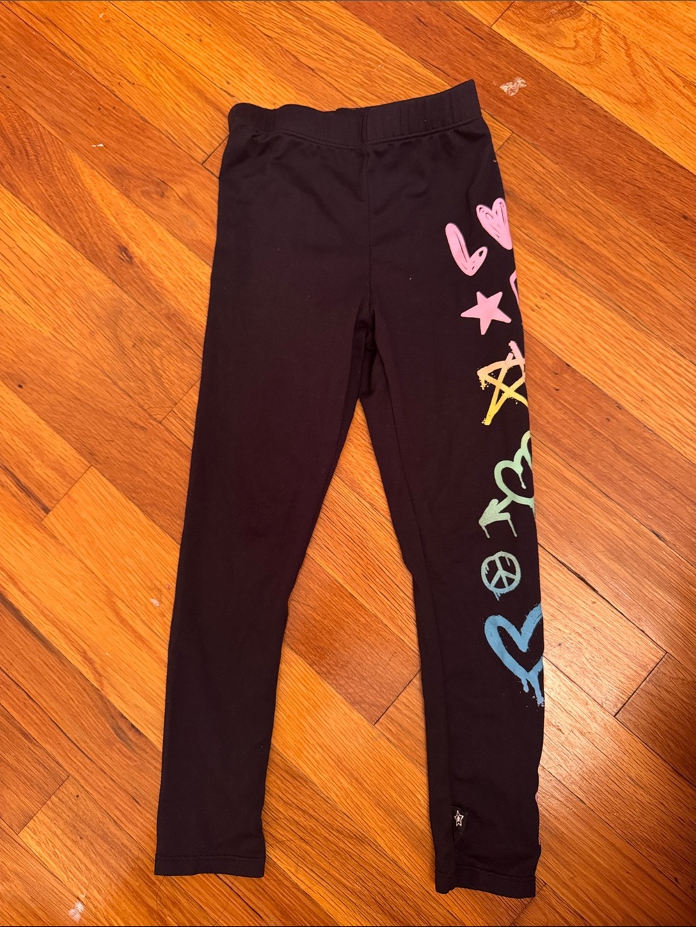 PixieLane Girls' Black Leggings with Colorful Heart & Star Print